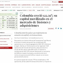 Colombia creci 122,59% su capital movilizado en el mercado de fusiones y adquisiciones
